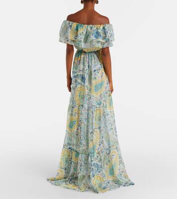 Abito lungo off-shoulder in seta con stampa | Etro