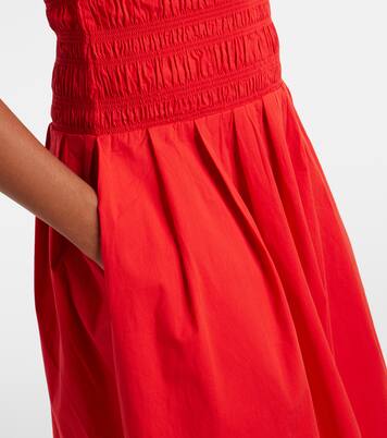 Shirred cotton-blend poplin midi dress | Ganni
