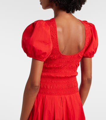 Shirred cotton-blend poplin midi dress | Ganni