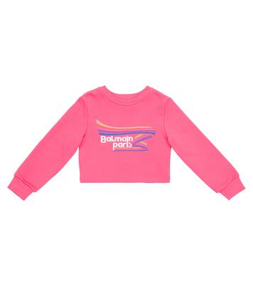 Sweat-shirt raccourci en coton à logo | Balmain Kids