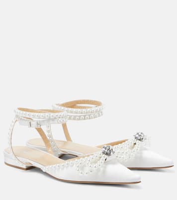 Double Bow embellished satin ballet flats | Mach & Mach