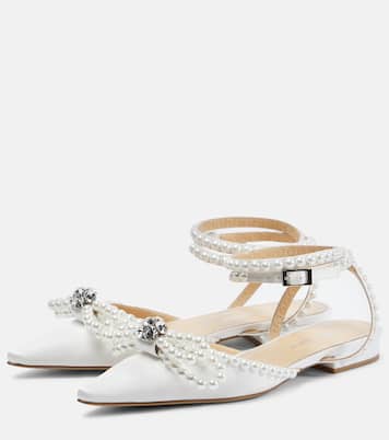 Double Bow embellished satin ballet flats | Mach & Mach