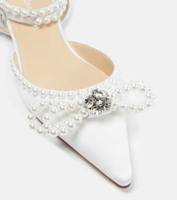 Double Bow embellished satin ballet flats | Mach & Mach