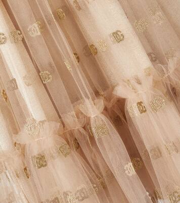 Ruffled logo embroidered tulle dress | Dolce&Gabbana Kids