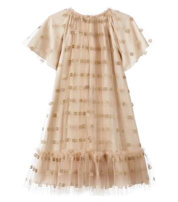 Ruffled logo embroidered tulle dress | Dolce&Gabbana Kids