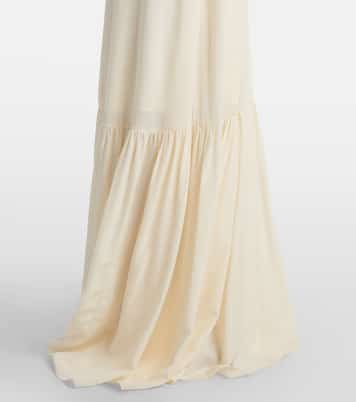 Abito lungo in crêpe de chine di seta con pizzo | Chloé