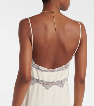 Abito lungo in crêpe de chine di seta con pizzo | Chloé