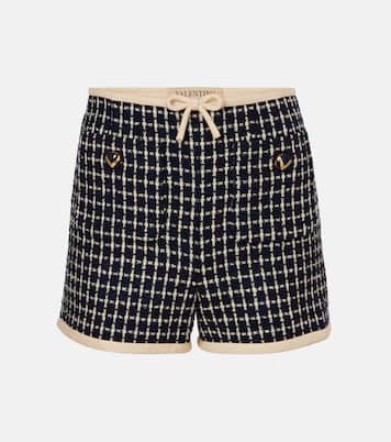 VLogo checked wool-blend bouclé shorts | Valentino