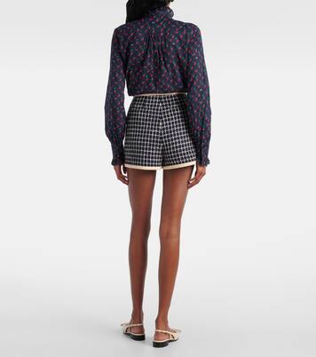 VLogo checked wool-blend bouclé shorts | Valentino