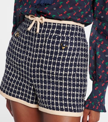 VLogo checked wool-blend bouclé shorts | Valentino