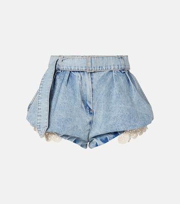 Shorts aus Denim mit Häkelstrick | Magda Butrym