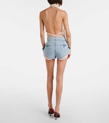 Shorts aus Denim mit Häkelstrick | Magda Butrym