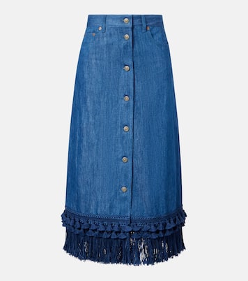 Fringed denim midi skirt | Valentino