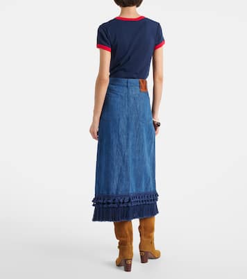 Fringed denim midi skirt | Valentino