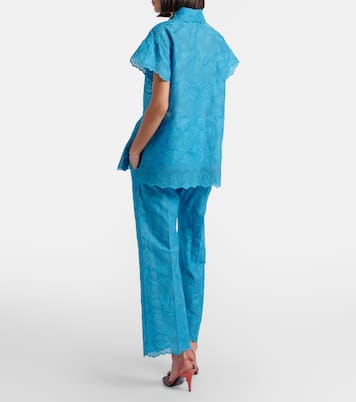 Broderie anglaise scalloped cotton straight pants | Valentino