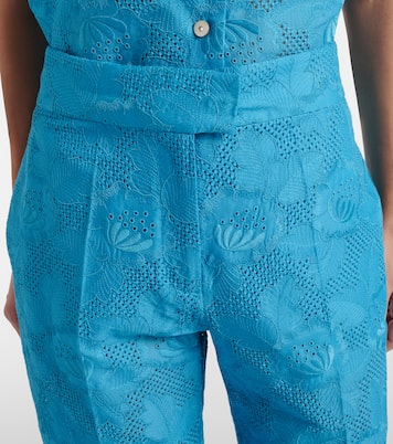 Broderie anglaise scalloped cotton straight pants | Valentino