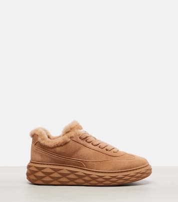  Diamond Maxi shearling-trimmed suede sneakers | Jimmy Choo