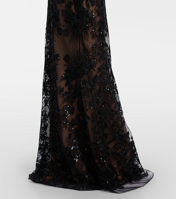 Sequined off-shoulder lace gown | Elie Saab