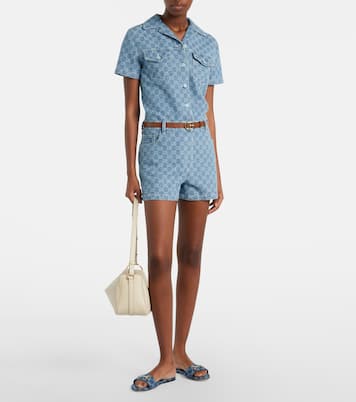 Pantoletten Horsebit GG aus Denim | Gucci