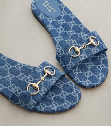 Pantoletten Horsebit GG aus Denim | Gucci
