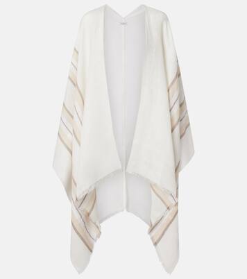 Striped linen, cashmere, and silk poncho | Brunello Cucinelli