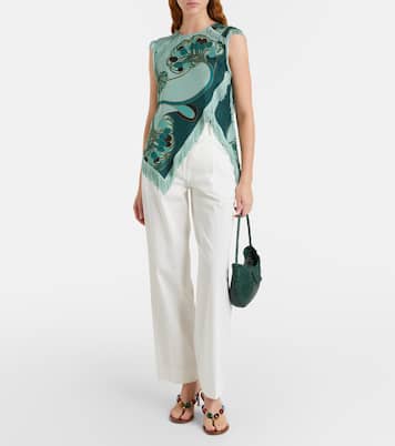 Top frangé en soie imprimé | La DoubleJ