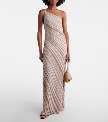 Sequined one-shoulder lamé maxi dress | Missoni