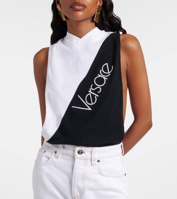Logo embroidered cotton-blend tank top | Versace