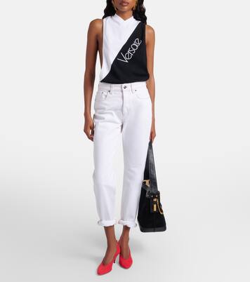 Logo embroidered cotton-blend tank top | Versace