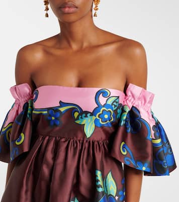 Robe longue en satin à encolure bardot | Alémais