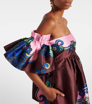 Robe longue en satin à encolure bardot | Alémais