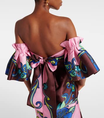 Robe longue en satin à encolure bardot | Alémais