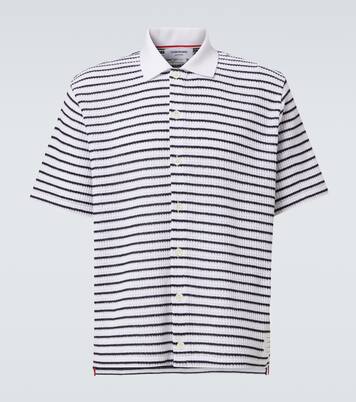 Striped waffle-knit cotton polo shirt | Thom Browne