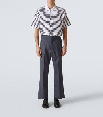 Striped waffle-knit cotton polo shirt | Thom Browne