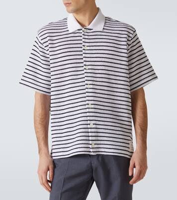 Striped waffle-knit cotton polo shirt | Thom Browne