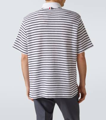 Striped waffle-knit cotton polo shirt | Thom Browne