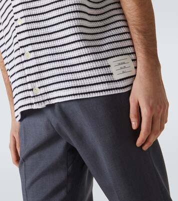 Striped waffle-knit cotton polo shirt | Thom Browne