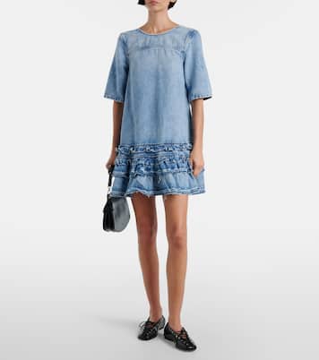 Abito corto di jeans con ruches | Ganni