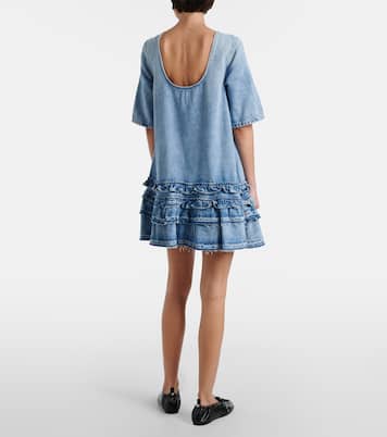 Abito corto di jeans con ruches | Ganni