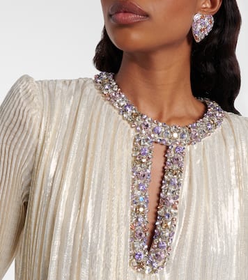 Embellished feather-trimmed silk-blend maxi dress | Self-Portrait