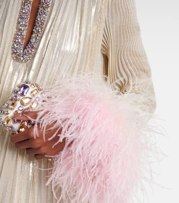 Embellished feather-trimmed silk-blend maxi dress | Self-Portrait