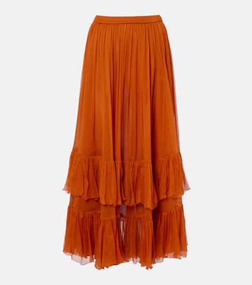 Ruffled sheer silk maxi skirt | Saint Laurent