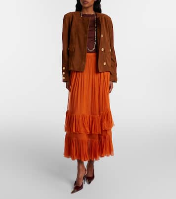 Ruffled sheer silk maxi skirt | Saint Laurent