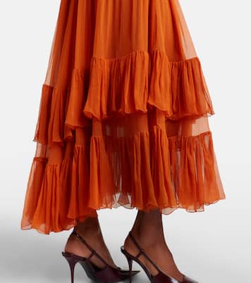 Ruffled sheer silk maxi skirt | Saint Laurent