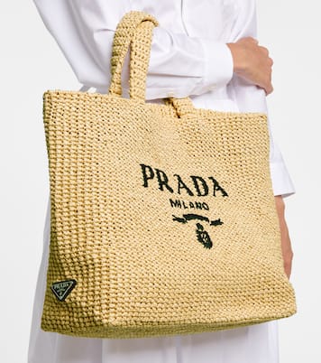 Shopper Medium in rafia con logo | Prada