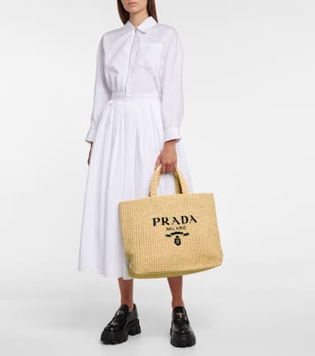 Shopper Medium in rafia con logo | Prada