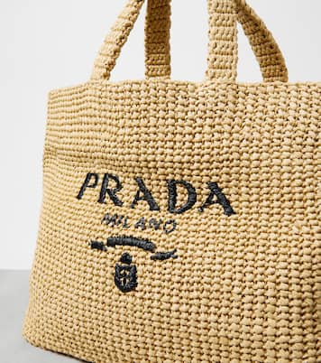 Shopper Medium in rafia con logo | Prada