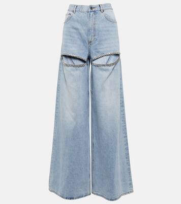 Cutout embellished high-rise wide-leg jeans | Area