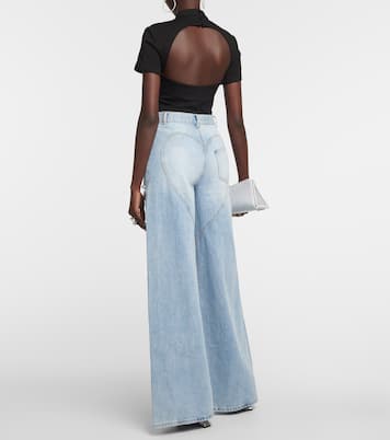Cutout embellished high-rise wide-leg jeans | Area