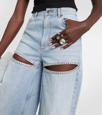 Cutout embellished high-rise wide-leg jeans | Area